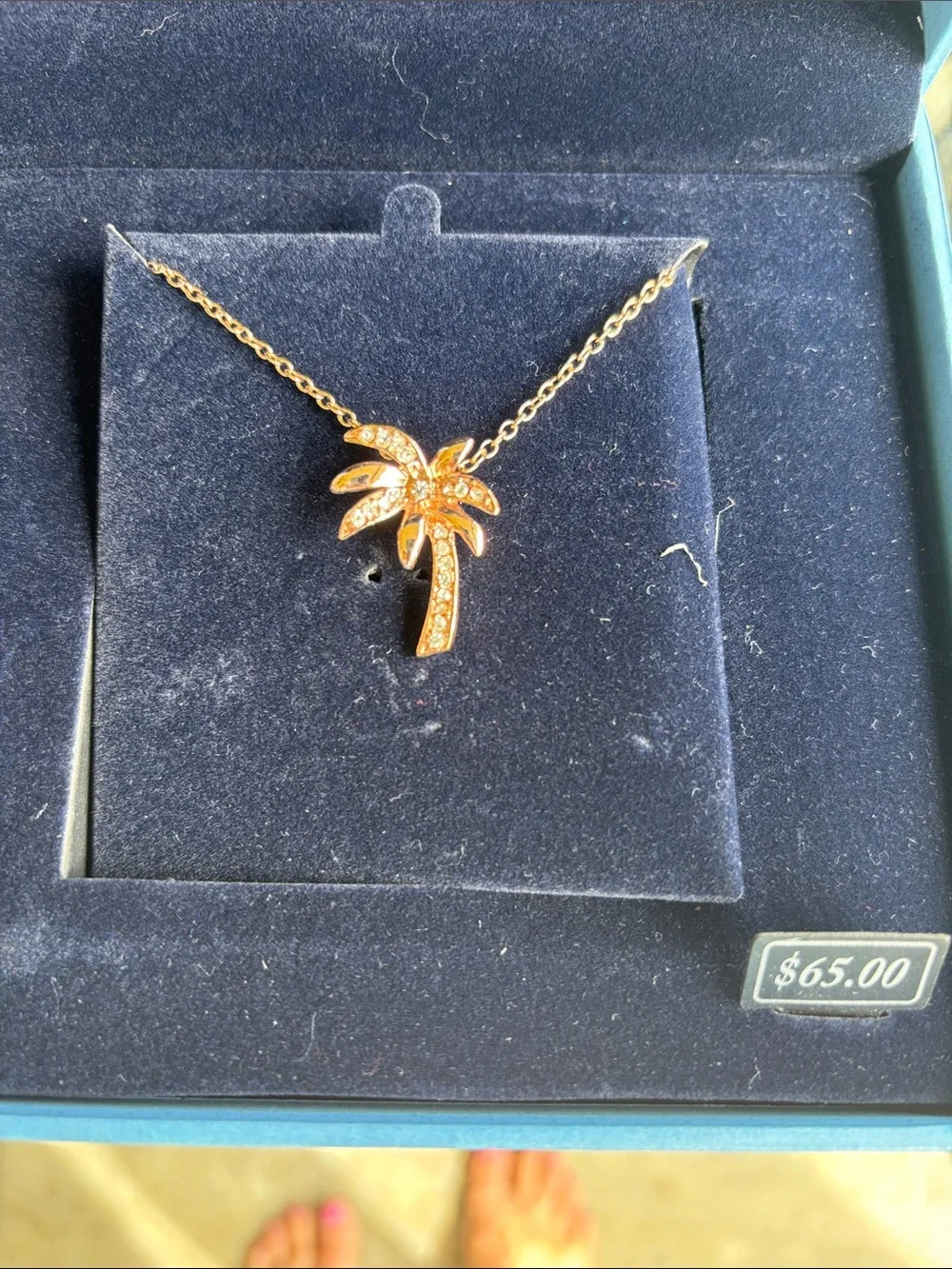 Rose Gold Palm Tree Pendant Necklace and watch set Women Accessories